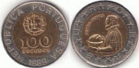100 Escudos 1989 Portugal Pedro Nunes ss
